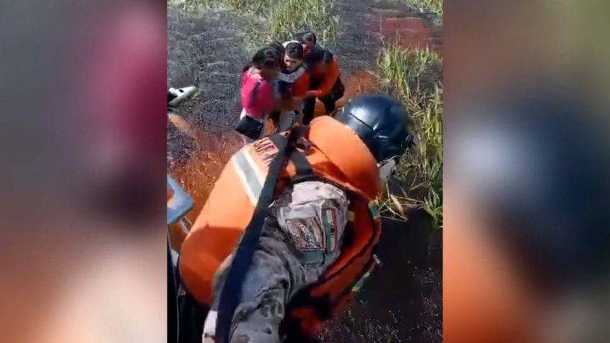 This still from video released by the Bolivian Defense Ministry shows five people being rescued after their plane crashed in an Amazonian jungle.