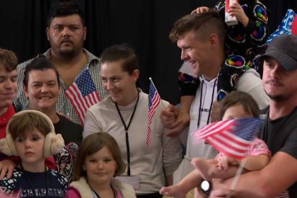 White South Africans granted refugee status in the United States by the Trump administration arrive at Washington Dulles airport in Virginia on Monday, May 12, 2025.