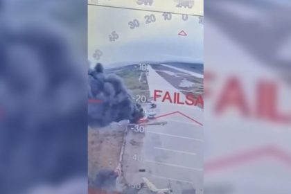 A still from a video obtained by CNN appears to show Russian combat planes burning on the tarmac following a large scale Ukrainian drone attack Sunday, June 1, 2025. CNN cannot independently verify the location of the videos but a source in the Ukrainian Security Service (SBU) said Sunday’s drone strikes targeted four airbases deep inside Russia.