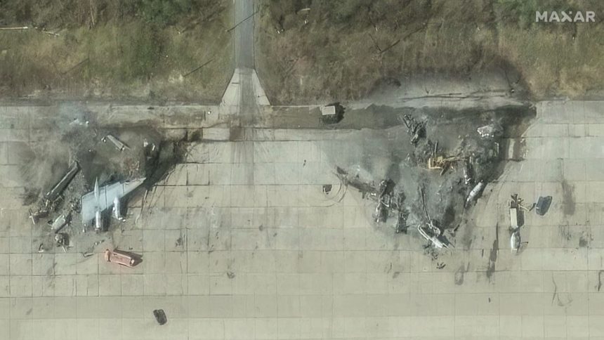 This satellite image shows destroyed Tu-95 strategic bombers on June 4, following Ukraine's drone strikes on Russia's Olenya Air Base.