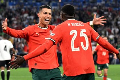 Portugal's Cristiano Ronaldo celebrates scoring the winner against Germany.