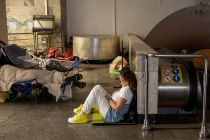 People take shelter in a metro station during a Russian drone attack in Kyiv, Ukraine on June 10, 2025.