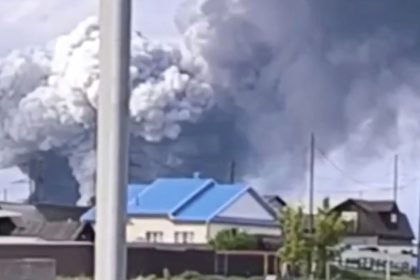 Plumes of smoke are seen rising over the Belaya air base in the Irkutsk region in eastern Siberia, in a photo posted by Irkutsk Governor Igor Kobzev to Telegram on Sunday.