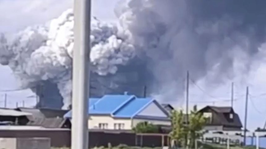 Plumes of smoke are seen rising over the Belaya air base in the Irkutsk region in eastern Siberia, in a photo posted by Irkutsk Governor Igor Kobzev to Telegram on Sunday.