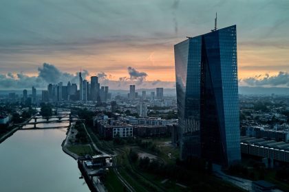 The European Central Bank building, right, in Frankfurt, Germany, pictured in June 2025.