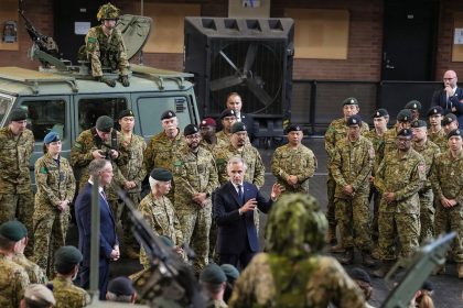 Canada Prime Minister Mark Carney speaks to service personnel in Toronto, Canada, on Monday, June 9, 2025.