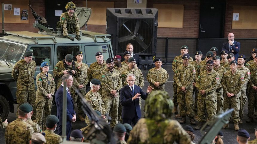 Canada Prime Minister Mark Carney speaks to service personnel in Toronto, Canada, on Monday, June 9, 2025.