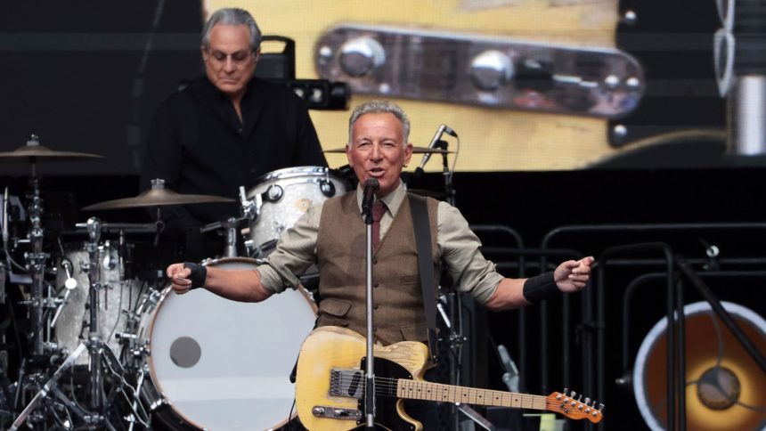Bruce Springsteen performs with his E Street band at Anfield Football Stadium in Liverpool on June 4, 2025.