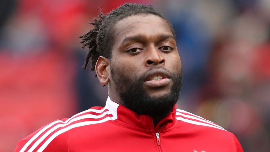 Jay Emmanuel-Thomas is seen before playing Aberdeen's game against Celtic in the Scottish Premiership at Pittodrie Stadium on October 3, 2021.