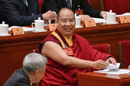 The Chinese government-selected 11th Panchen Lama Gyaincain Norbu at the Great Hall of the People in Beijing on March 4, 2024.