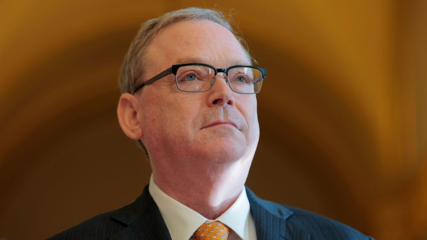 National Economic Council Director Kevin Hassett speaks to reporters after attending a meeting at the US Capitol on April 28, 2025.