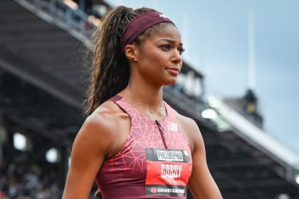 Gabby Thomas during the Grand Slam Track meet in Philadelphia on Saturday.