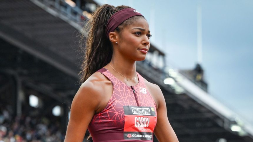 Gabby Thomas during the Grand Slam Track meet in Philadelphia on Saturday.