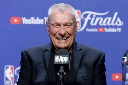 Don Nelson talks to the media after receiving the 2025 Chuck Daly Lifetime Achievement Award on Sunday.