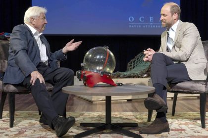 The Prince of Wales and David Attenborough speak ahead of the premiere of "Ocean" at London's Royal Festival Hall in May.