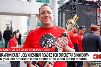 Hot dog eating champions Joey Chestnut and Takeru Kobayashi have “Unfinished Beef” to settle. The two competitive eaters, who have faced off before at Nathan’s Famous Hot Dog Eating Contest, will battle it out on Labor Day to prove which one of them is the better hot dog eating champion. Chestnut has been speaking with World Sport's Don Riddell ahead of the showdown.