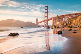 10. Iceland, Lithuania, United States: The US has dropped down to 10th place in the Henley Passport Index, a quarterly ranking of global travel mobility, placing it on a par with Iceland and Lithuania. San Francisco's Golden Gate Bridge is pictured.
